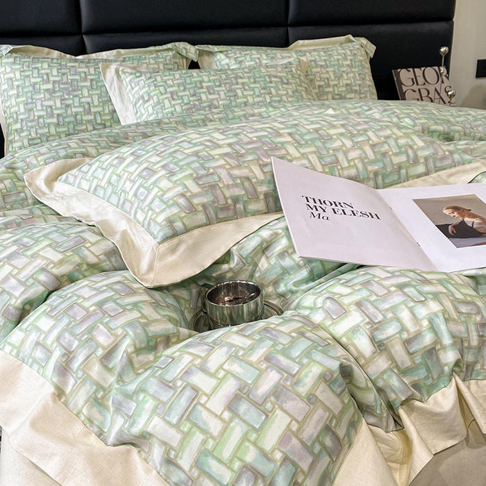 91家纺网 家纺一手货源 找家纺 金奇达 2024新款全棉宽边轻奢四件套 岛屿