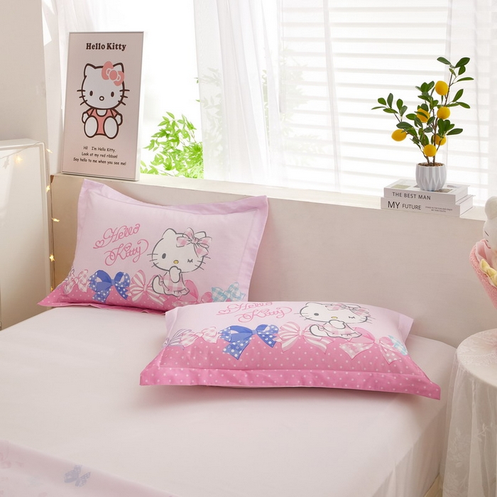 91家纺网 家纺一手货源 找家纺 蘭菲2023新款全棉印染三丽鸥全棉大版卡通四件套-枕套 炫彩KT