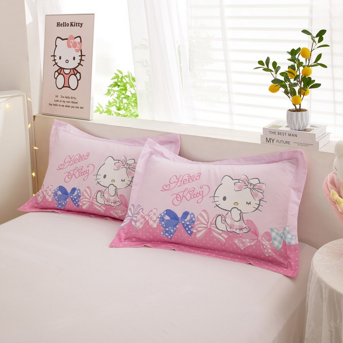 91家纺网 家纺一手货源 找家纺 蘭菲2023新款全棉印染三丽鸥全棉大版卡通四件套-枕套 炫彩KT