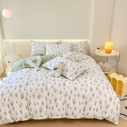 91家纺网 家纺一手货源 找家纺 （总）权瑾家纺 全棉13372印花四件套小清新少女风直播爆款