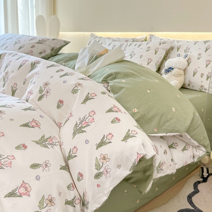 91家纺网 家纺一手货源 找家纺 权瑾家纺 13372全棉纯棉四件套直播爆款小清新少女风 拾光集