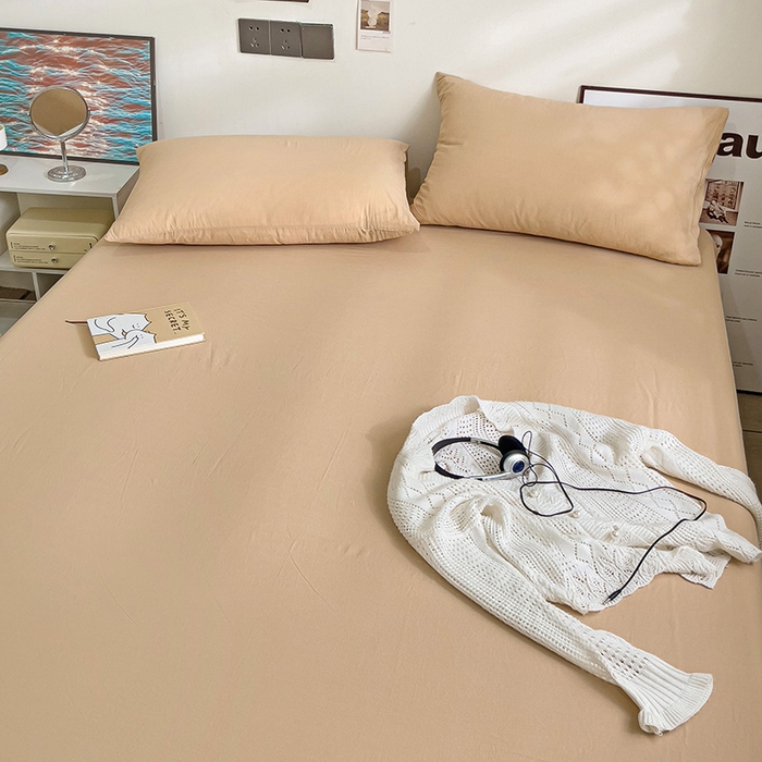 91家纺网 家纺一手货源 找家纺 六巷胡同 2023新款32支全棉纯色水洗棉单床笠 奶茶咖