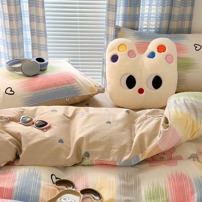 91家纺网 家纺一手货源 找家纺 昔可家纺 2023新款多巴胺卡通学生季全棉四件套 涂鸦小伙伴