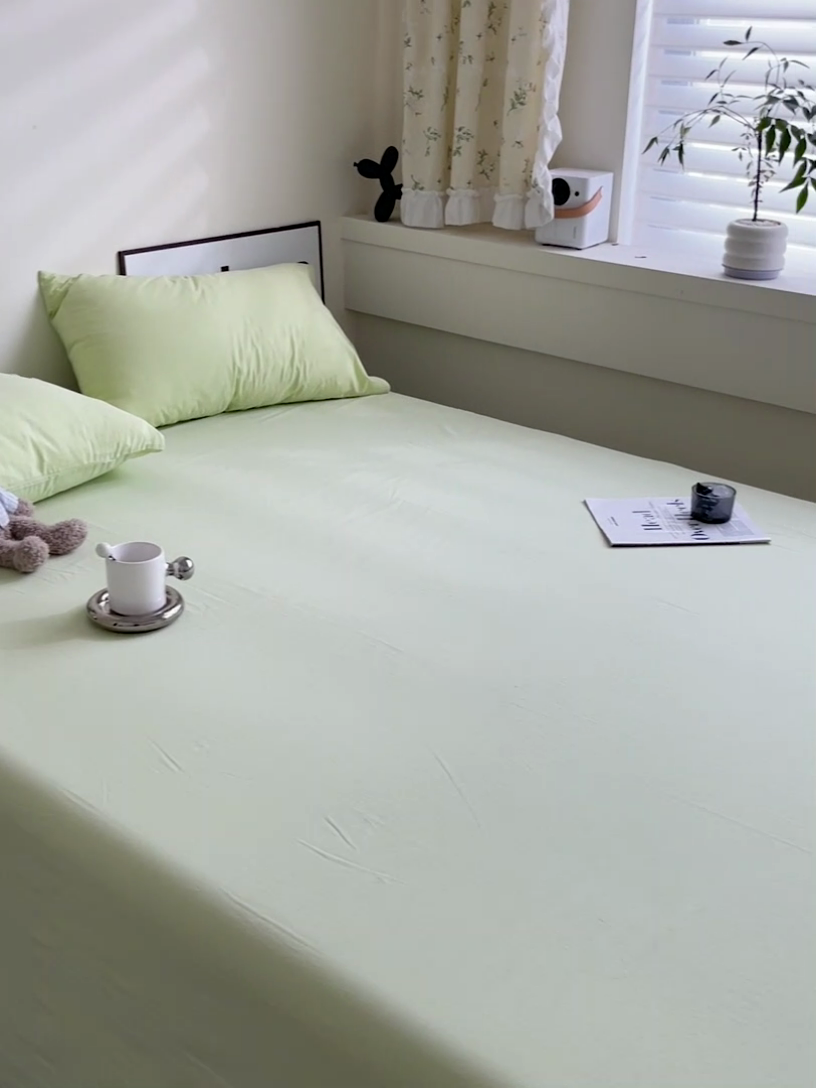 91家纺网 家纺一手货源 找家纺 六巷胡同 2023新款32支全棉纯色水洗棉单床单 薄荷绿