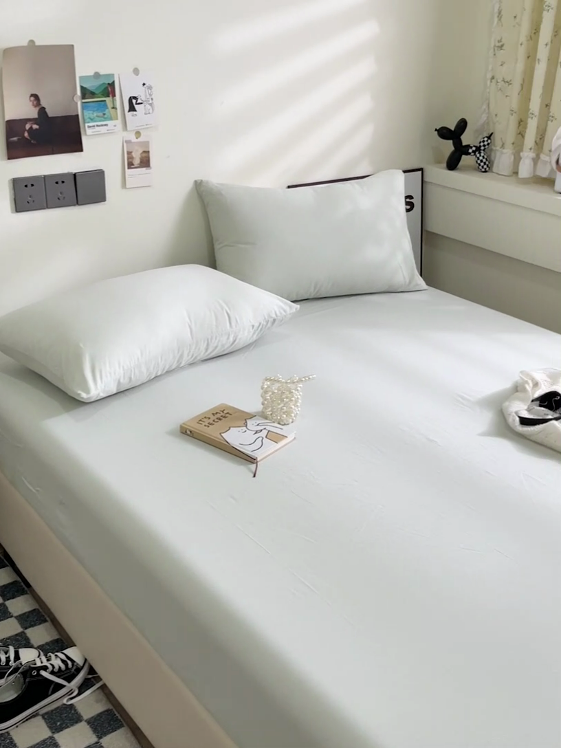 91家纺网 家纺一手货源 找家纺 六巷胡同 2023新款32支全棉纯色水洗棉单床笠 薄荷绿