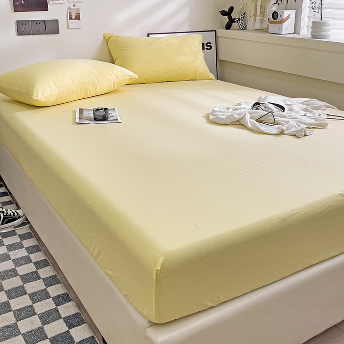 91家纺网 家纺一手货源 找家纺 六巷胡同 2023新款32支全棉纯色水洗棉单床笠 嫩鹅黄