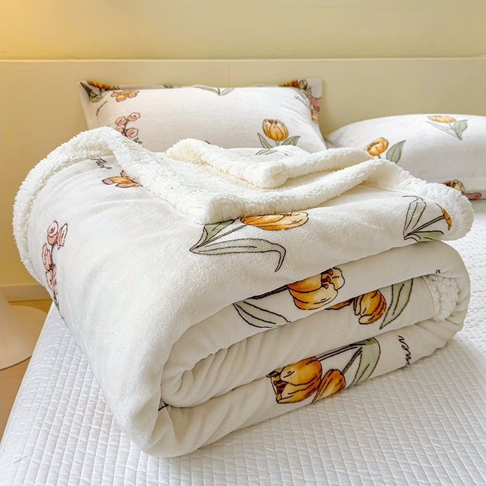 91家纺网 家纺一手货源 找家纺 沐慕 2023新款毛毯 可可花