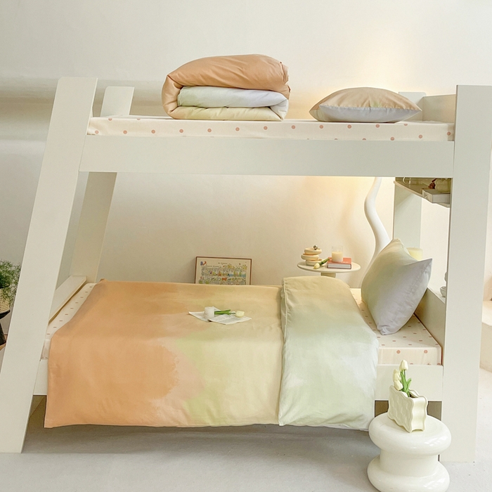 91家纺网 家纺一手货源 找家纺 昔可家纺 2023新款少女粉渐变色上下铺全棉四件套 落日橘调