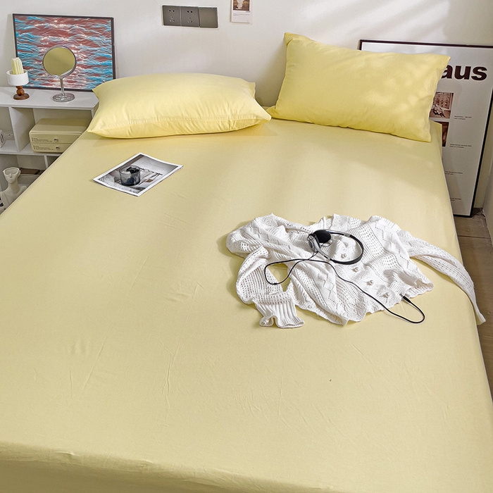 91家纺网 家纺一手货源 找家纺 六巷胡同 2023新款32支全棉纯色水洗棉单床笠 嫩鹅黄