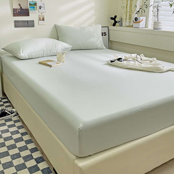 91家纺网 家纺一手货源 找家纺 六巷胡同 2023新款32支全棉纯色水洗棉单床笠 薄荷绿