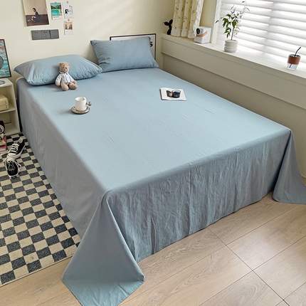 91家纺网 家纺一手货源 找家纺 六巷胡同 2023新款32支全棉纯色水洗棉单床单 雾霾蓝