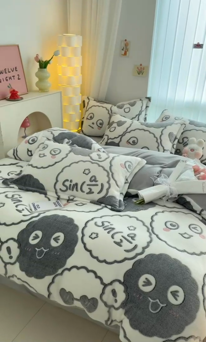 91家纺网 家纺一手货源 找家纺 同田家纺 2024秋冬新品雪花绒牛奶绒印花四件套 百变煤球