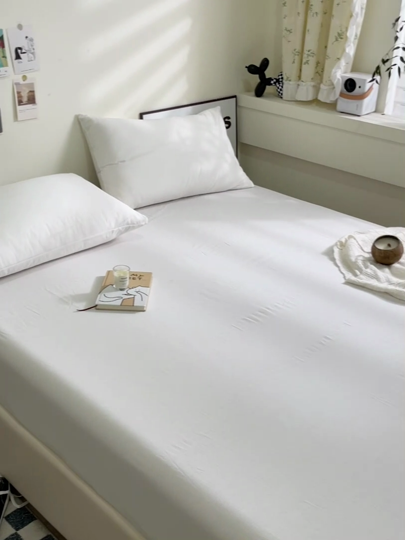 91家纺网 家纺一手货源 找家纺 六巷胡同 2023新款32支全棉纯色水洗棉单床笠 牛乳白