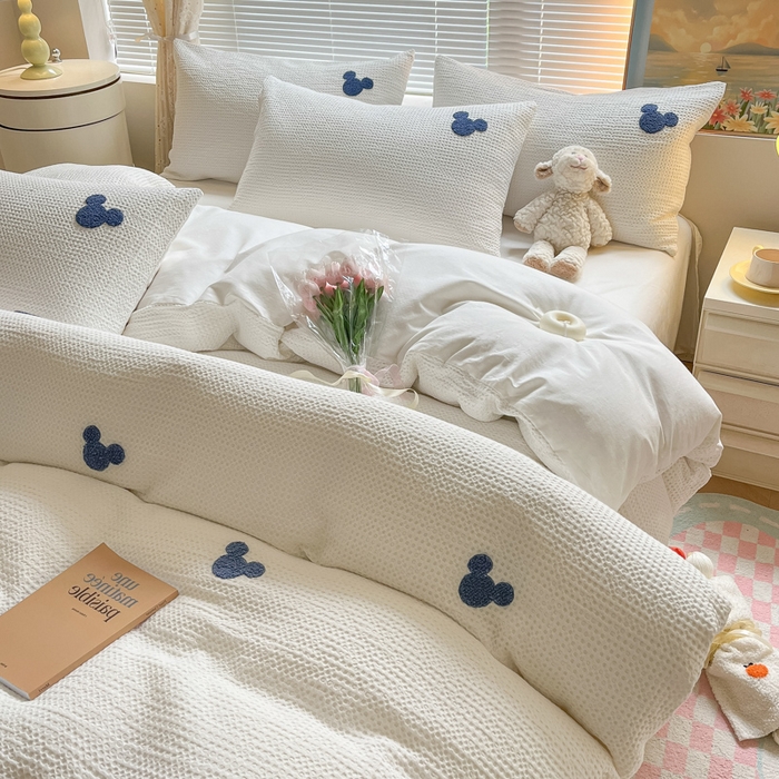 91家纺网 家纺一手货源 找家纺 （总）慕尚2025华夫格全棉米奇毛巾绣四件套