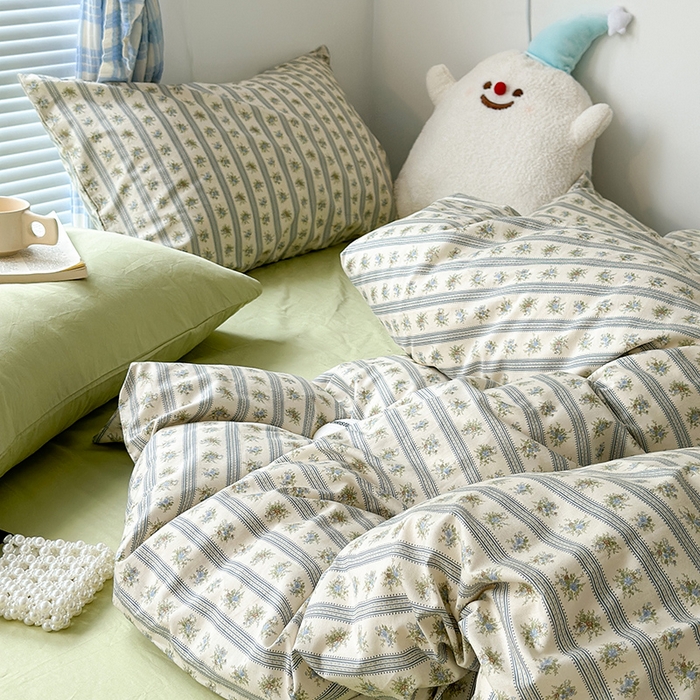 91家纺网 家纺一手货源 找家纺 昔可家纺 2023新款法式田园花卉混搭全棉四件套 木槿花