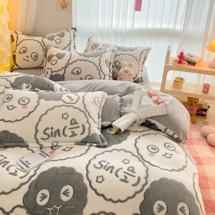 91家纺网 家纺一手货源 找家纺 同田家纺 2024秋冬新品雪花绒牛奶绒印花四件套 百变煤球