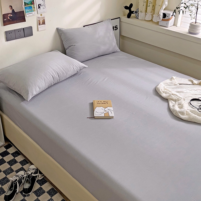 91家纺网 家纺一手货源 找家纺 六巷胡同 2023新款32支全棉纯色水洗棉单床笠 藤萝紫