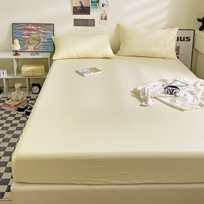 91家纺网 家纺一手货源 找家纺 六巷胡同 2023新款32支全棉纯色水洗棉单床笠 米粿黄