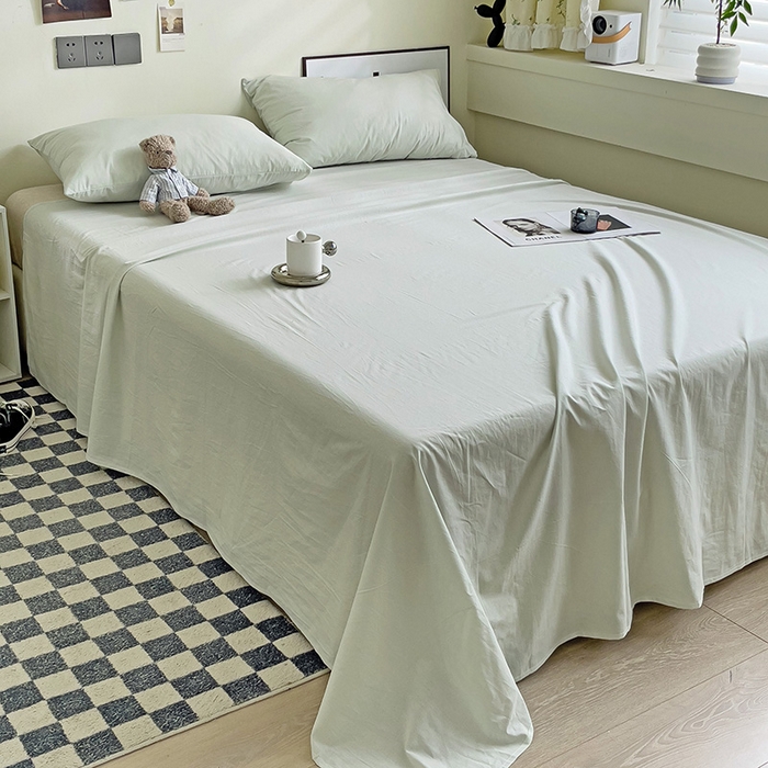 91家纺网 家纺一手货源 找家纺 六巷胡同 2023新款32支全棉纯色水洗棉单床单 薄荷绿