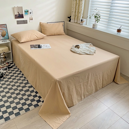 91家纺网 家纺一手货源 找家纺 六巷胡同 2023新款32支全棉纯色水洗棉单床单 奶茶咖