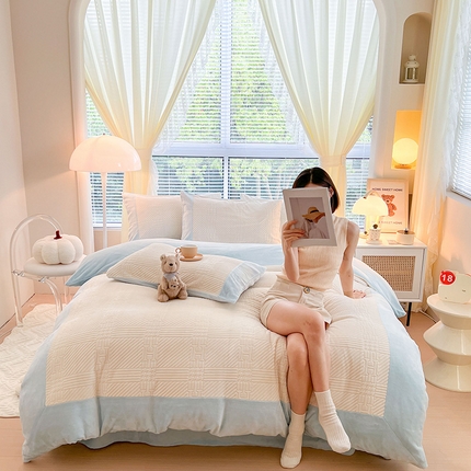 新月家纺（锦威郎） 2024新款秋冬230克海貂绒牛奶绒四件套-艾梵希 艾梵希- 蓝