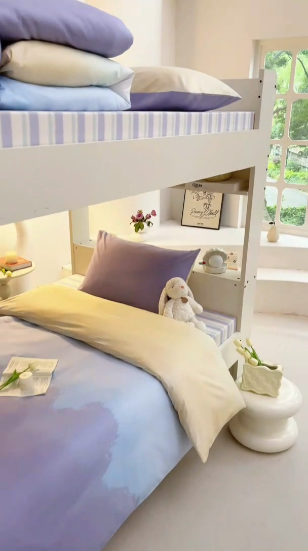 91家纺网 家纺一手货源 找家纺 昔可家纺 2023新款少女粉渐变色上下铺全棉四件套 渐变紫调