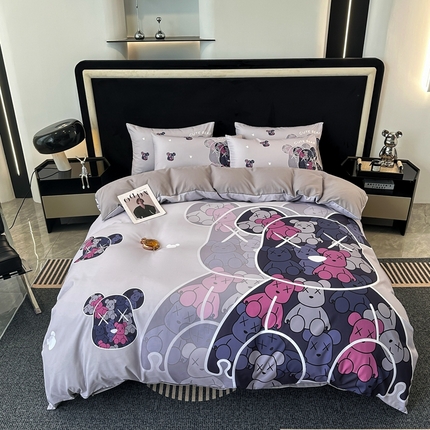 色鬼布艺 2023新款加厚双面磨毛数码大版印花四件套 幻影-灰