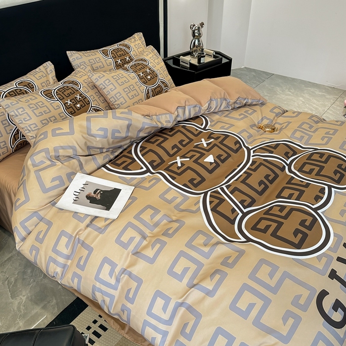 91家纺网 家纺一手货源 找家纺 色鬼布艺 2023新款加厚双面磨毛数码大版印花四件套 可可熊