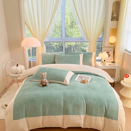 新月家纺（锦威郎） 2024新款秋冬230克海貂绒牛奶绒四件套-艾梵希 艾梵希- 绿