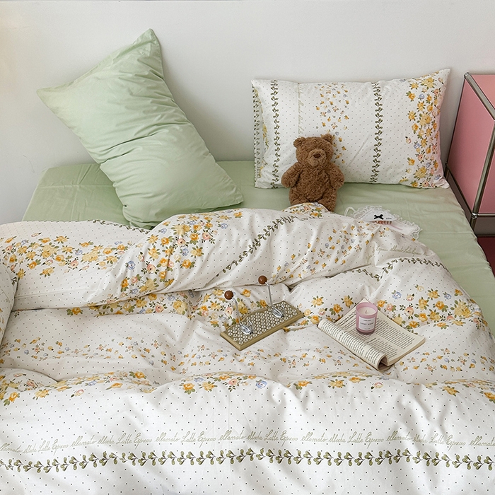 91家纺网 家纺一手货源 找家纺 昔可家纺 2023新款法式田园花卉混搭全棉四件套 夏语玫瑰