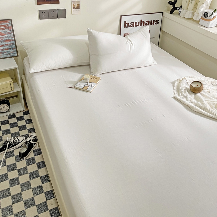 91家纺网 家纺一手货源 找家纺 六巷胡同 2023新款32支全棉纯色水洗棉单床笠 牛乳白