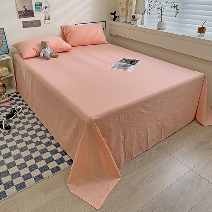 六巷胡同 2023新款32支全棉纯色水洗棉单床单 蜜桃粉