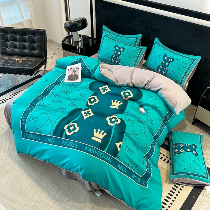 91家纺网 家纺一手货源 找家纺 色鬼布艺 2023新款加厚双面磨毛数码大版印花四件套 皇冠