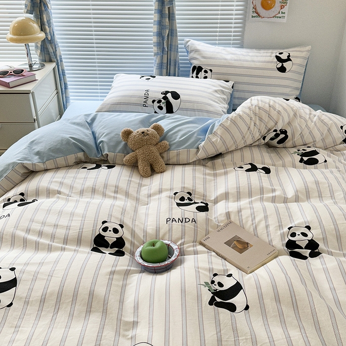 91家纺网 家纺一手货源 找家纺 昔可家纺 2023新款多巴胺卡通学生季全棉四件套 呆萌熊猫