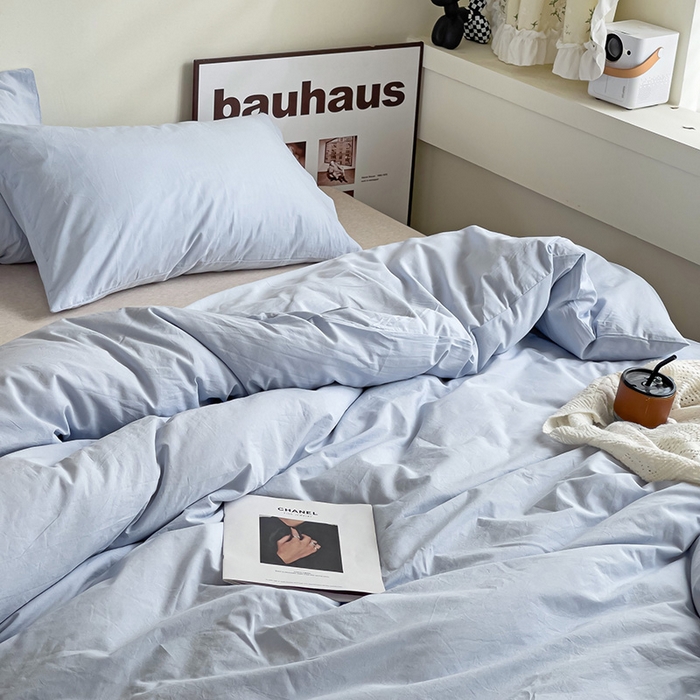 91家纺网 家纺一手货源 找家纺 六巷胡同 2023新款32支全棉纯色水洗棉单被套 奶油蓝