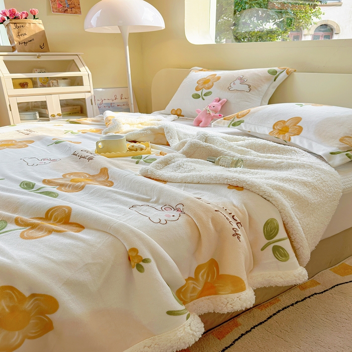 91家纺网 家纺一手货源 找家纺 沐慕 2023新款毛毯 花漾兔