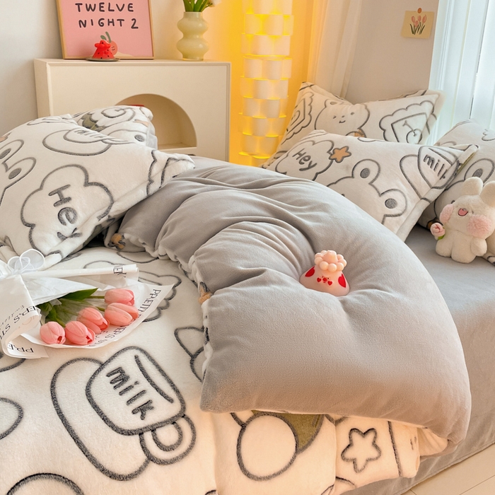 91家纺网 家纺一手货源 找家纺 同田家纺 2024秋冬新品雪花绒牛奶绒印花四件套 恐龙之家