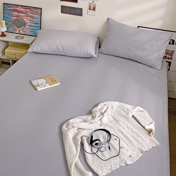 91家纺网 家纺一手货源 找家纺 六巷胡同 2023新款32支全棉纯色水洗棉单床笠 藤萝紫