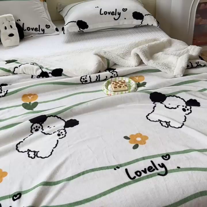 91家纺网 家纺一手货源 找家纺 沐慕 2023新款毛毯 皮皮狗