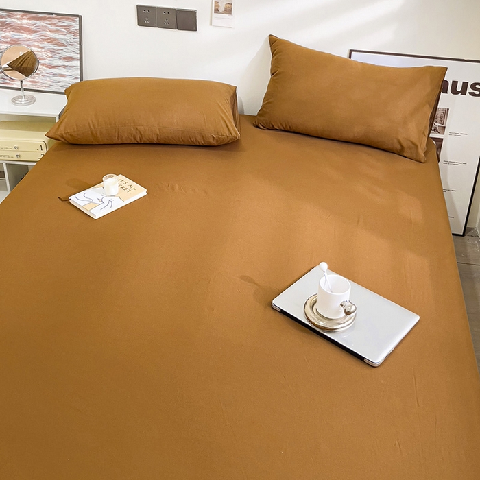 91家纺网 家纺一手货源 找家纺 六巷胡同 2023新款32支全棉纯色水洗棉单床笠 栗子棕