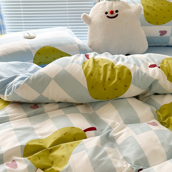 91家纺网 家纺一手货源 找家纺 昔可家纺 2023新款多巴胺卡通学生季全棉四件套 奶蓝雪梨