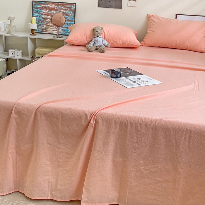 91家纺网 家纺一手货源 找家纺 六巷胡同 2023新款32支全棉纯色水洗棉单床单 蜜桃粉