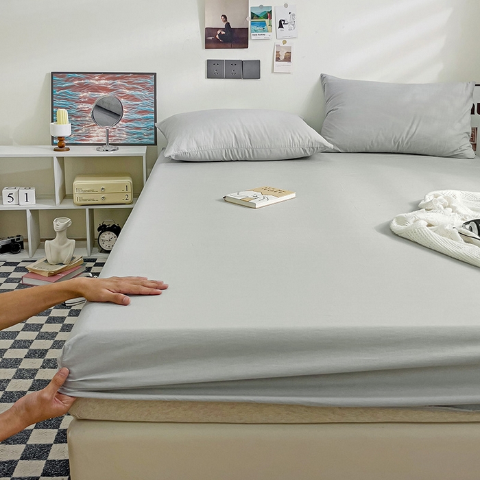 91家纺网 家纺一手货源 找家纺 六巷胡同 2023新款32支全棉纯色水洗棉单床笠 奶奶灰