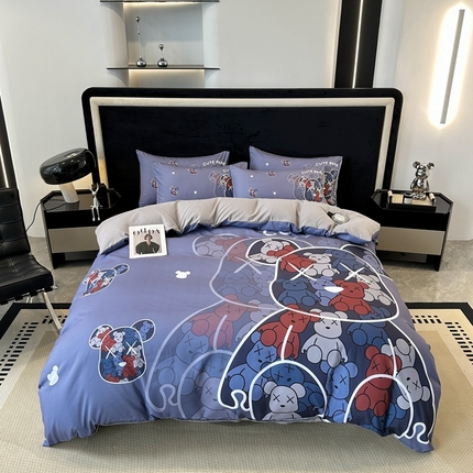 色鬼布艺 2023新款加厚双面磨毛数码大版印花四件套 幻影-兰