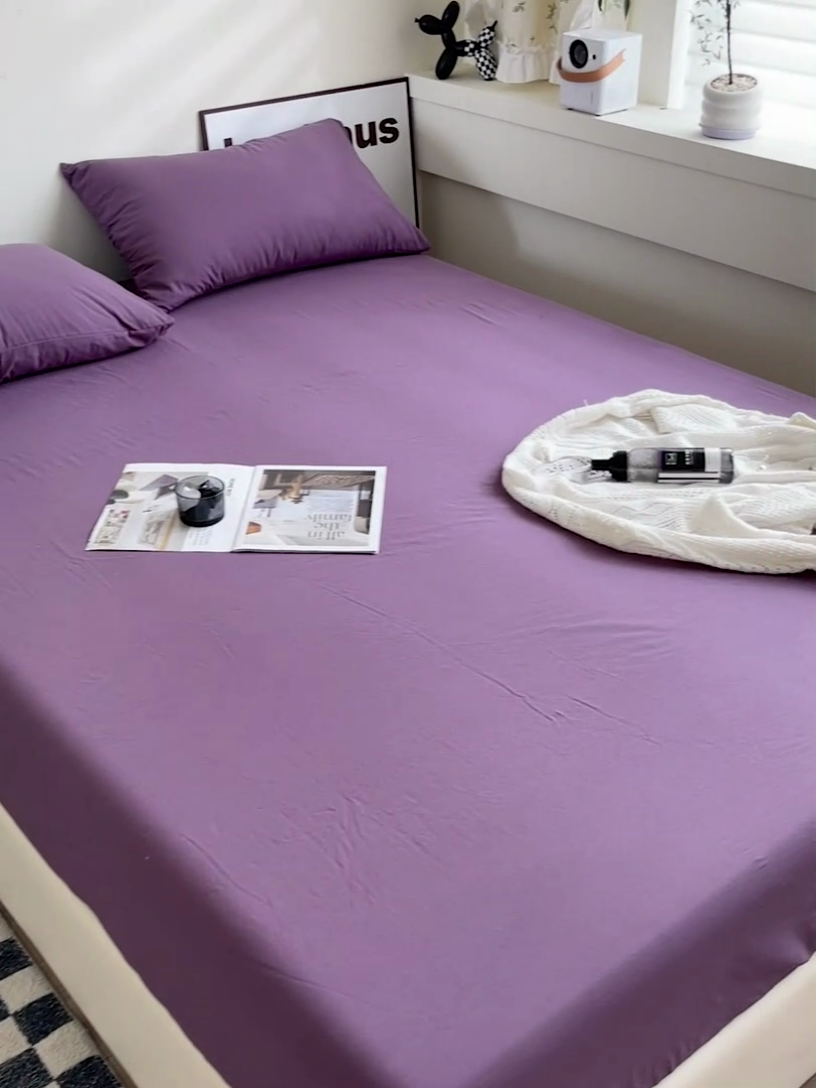 91家纺网 家纺一手货源 找家纺 六巷胡同 2023新款32支全棉纯色水洗棉单床笠 酱灰紫