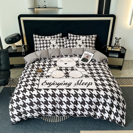 色鬼布艺 2023新款加厚双面磨毛数码大版印花四件套 千鸟格