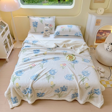 沐慕 2023新款毛毯 蓝色花海
