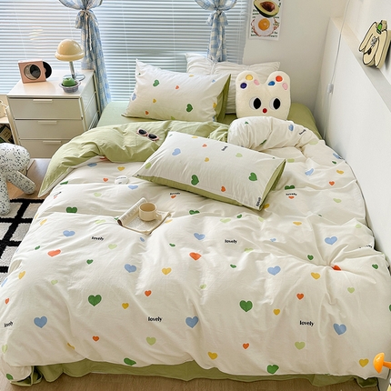 91家纺网 家纺一手货源 找家纺 昔可家纺 2023新款多巴胺卡通学生季全棉四件套 多巴胺爱心