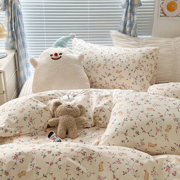 91家纺网 家纺一手货源 找家纺 昔可家纺 2023新款多巴胺卡通学生季全棉四件套 茉莉兔