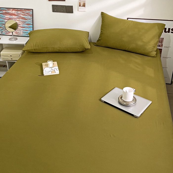 91家纺网 家纺一手货源 找家纺 六巷胡同 2023新款32支全棉纯色水洗棉单床笠 咸菜绿